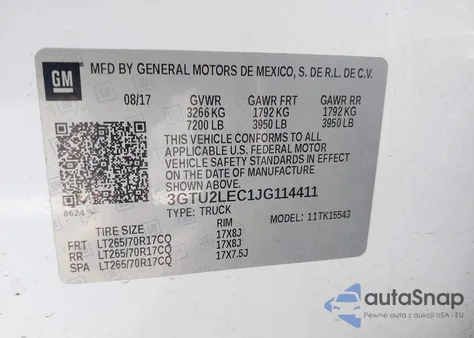 2018 GMC Sierra 1500 из США, поврежденный, VIN 3GTU2LEC1JG114411